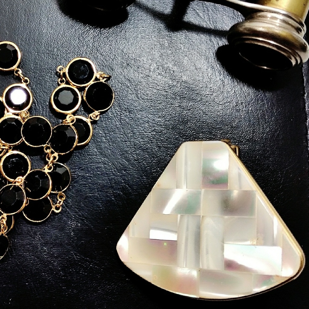Unique Vintage Mother of Pearl Lipstick Compact